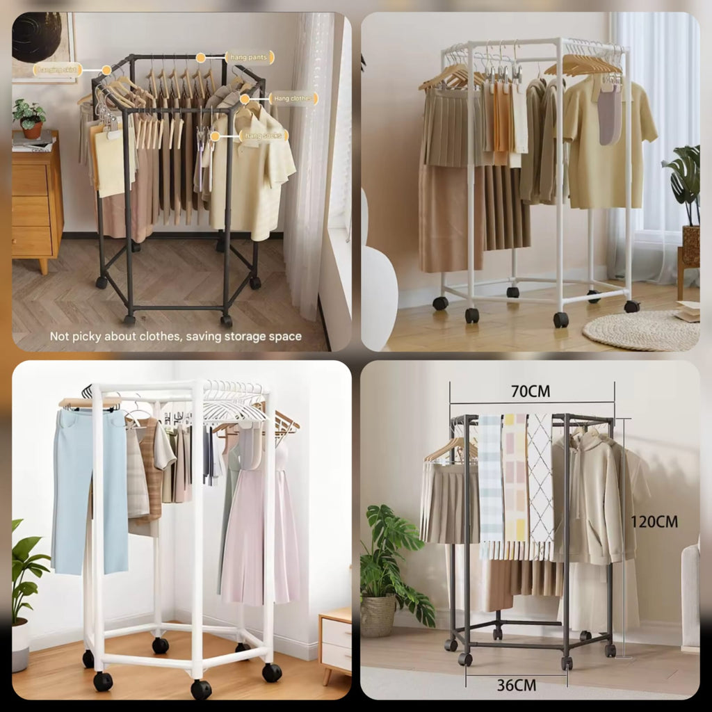Hexagon Shape Cloth Rack – Modern Multi-Layer Clothes Organizer Stand for Home & Bedroom | Mubs Store