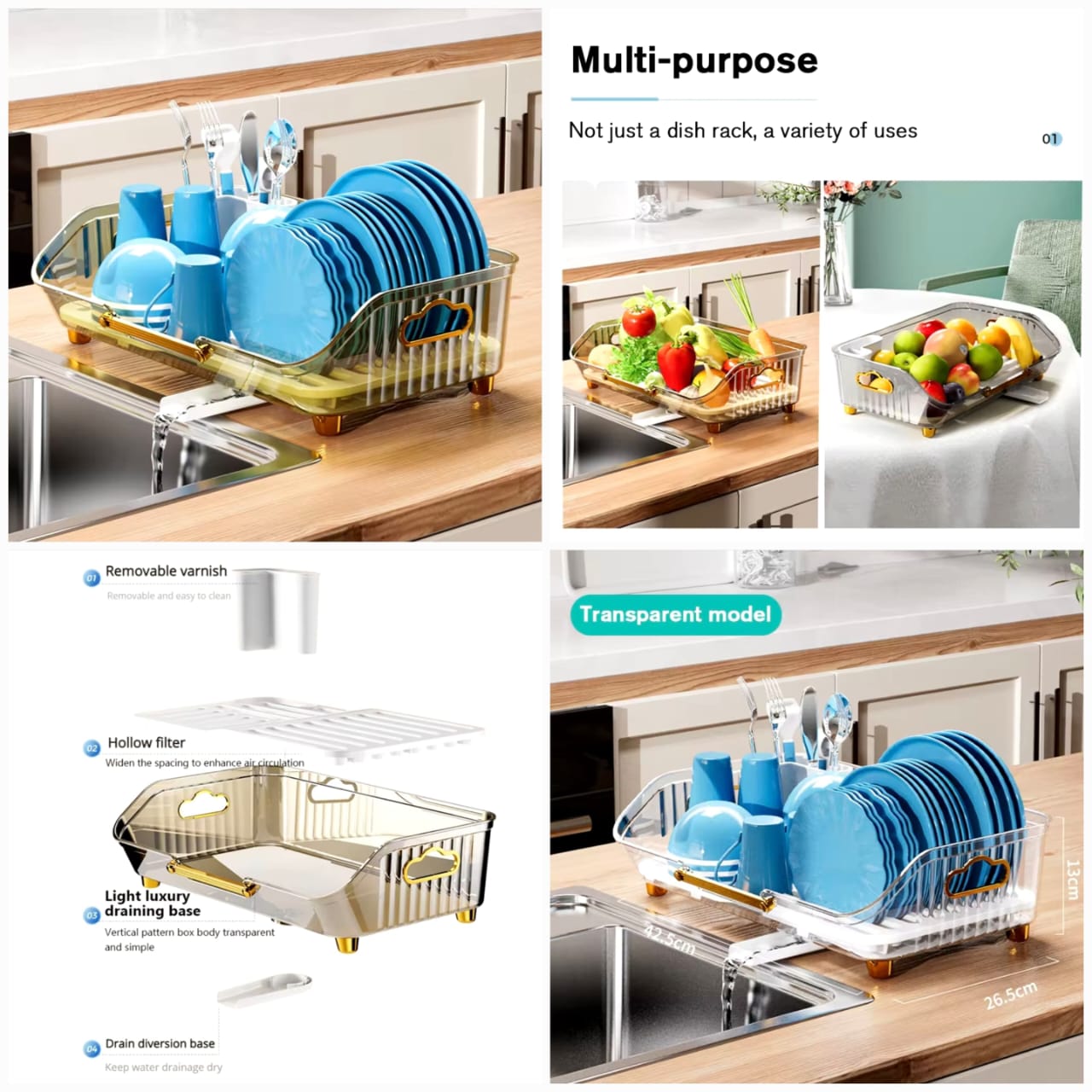 Acrylic Luxury Dish Drain Rack – Stylish Kitchen Organizer & Drying Stand
