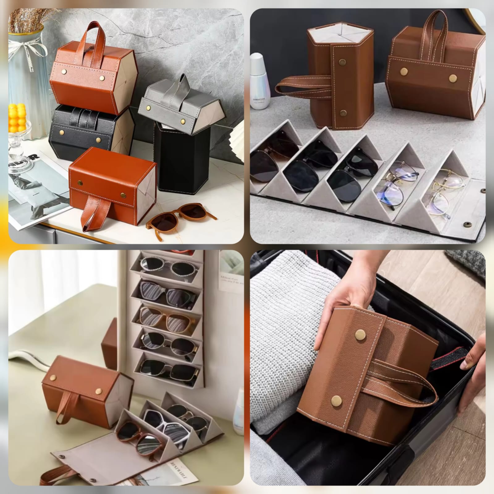 Leather Sunglasses Organizer Case – Multi Slot Eyewear Storage Box