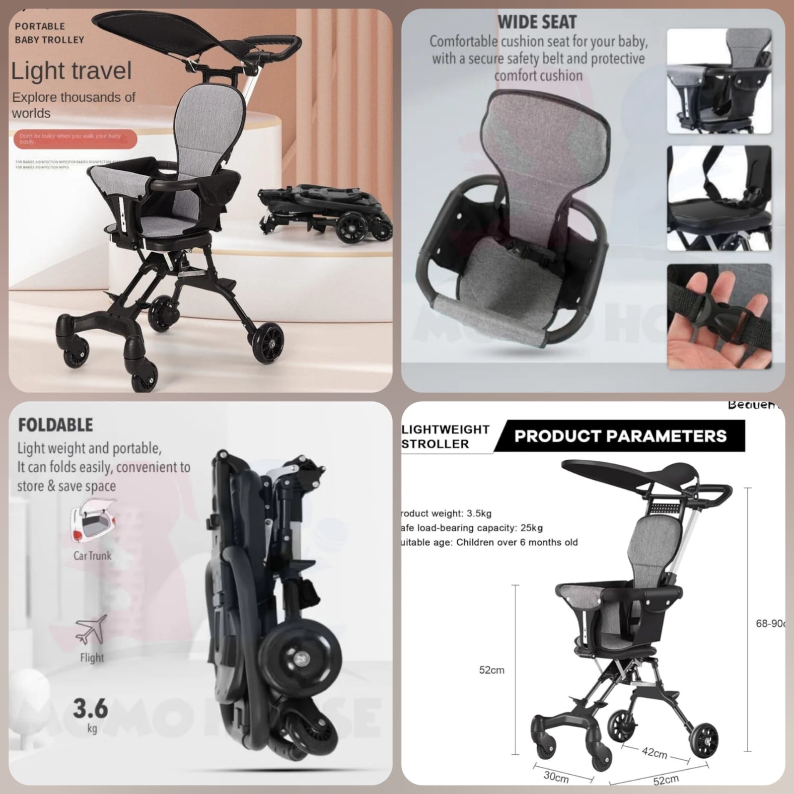 Foldable Baby Stroller – Lightweight Portable Kids Pram with Safety Features