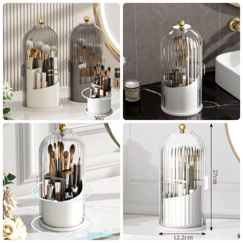 Dustproof Rotating Luxury Brush Holder – 360° Makeup Organizer with Cover