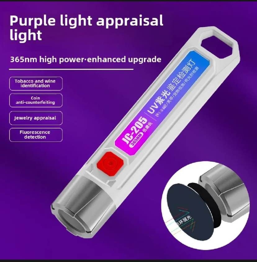 UV Purple Light 365nm Inspection Torch – Money, Jewelry & Stain Detection