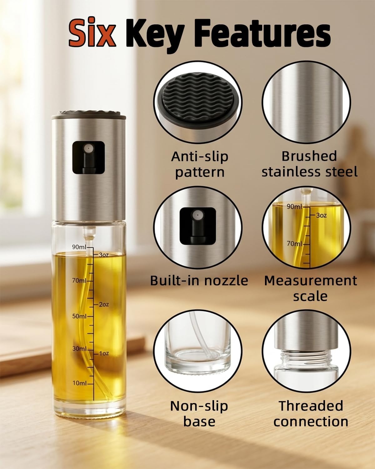 Oil Spray Bottle – Refillable Cooking Oil Sprayer for Kitchen & BBQ