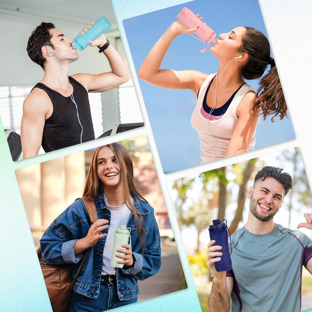 Foldable Water Bottle 600ML – Portable Leakproof Silicone Travel Bottle
