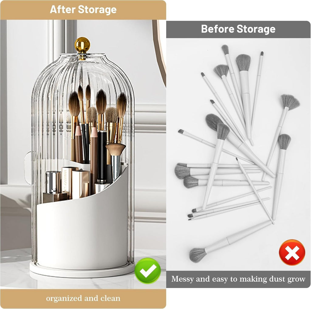 Dustproof Rotating Luxury Brush Holder – 360° Makeup Organizer with Cover
