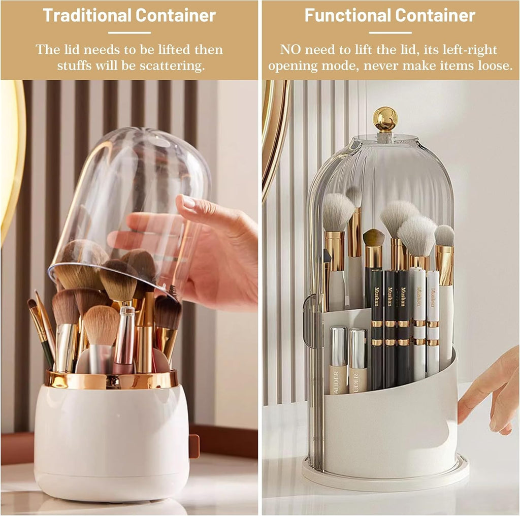 Dustproof Rotating Luxury Brush Holder – 360° Makeup Organizer with Cover