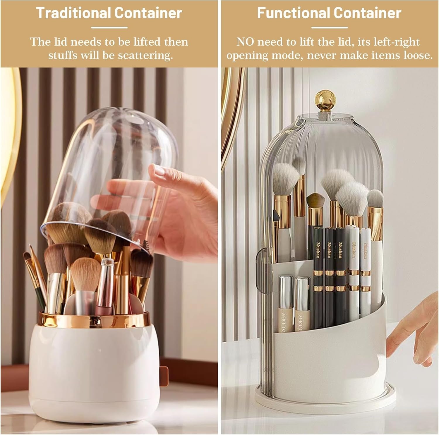 Dustproof Rotating Luxury Brush Holder – 360° Makeup Organizer with Cover