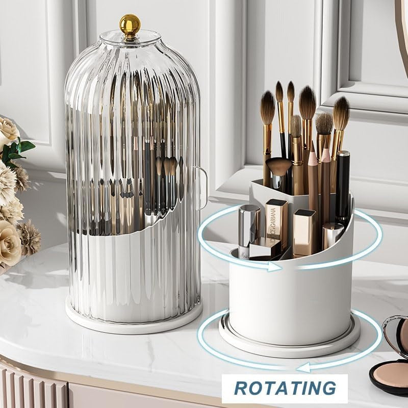 Dustproof Rotating Luxury Brush Holder – 360° Makeup Organizer with Cover