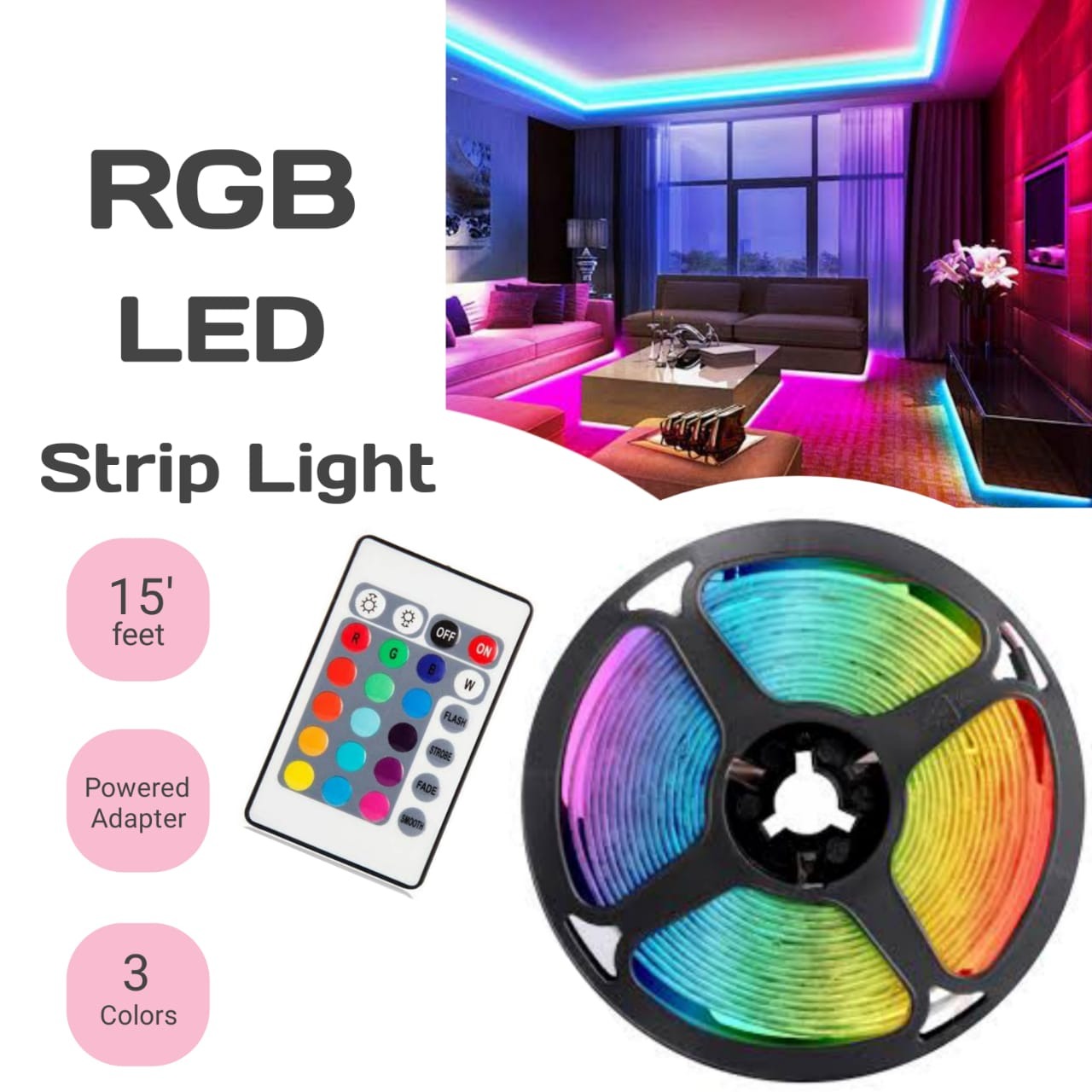 RGB LED Strip Lights – USB Color Changing LED Light Strip with Remote Control for Bedroom, TV, Gaming Room & Home Decoration | Mubs Store