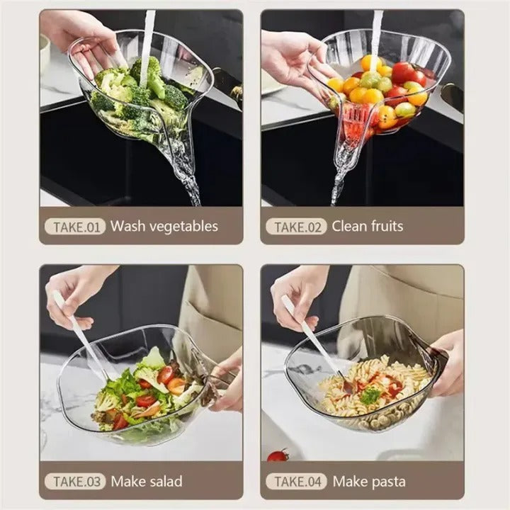 Plastic Fruit & Vegetable Drain Basket – Multi-Purpose Washing Strainer Bowl for Kitchen